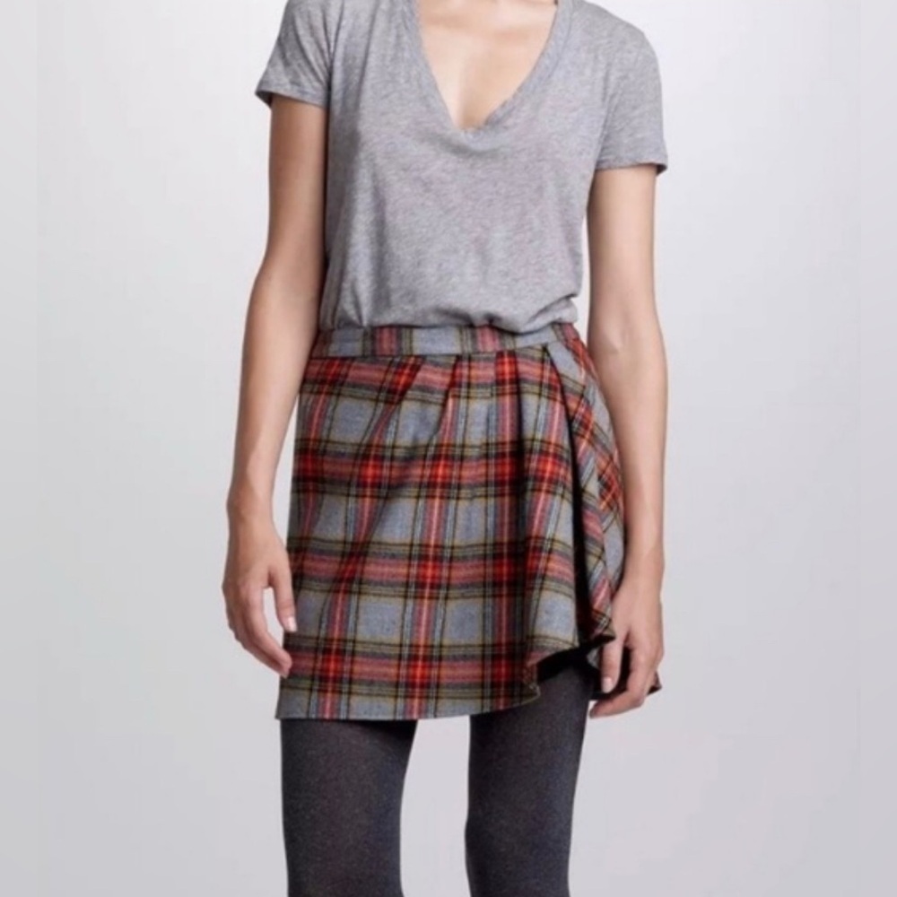 J. Crew Asymmetrical Plaid Wool Blend Mini Skirt - Red and Gray. Size-4